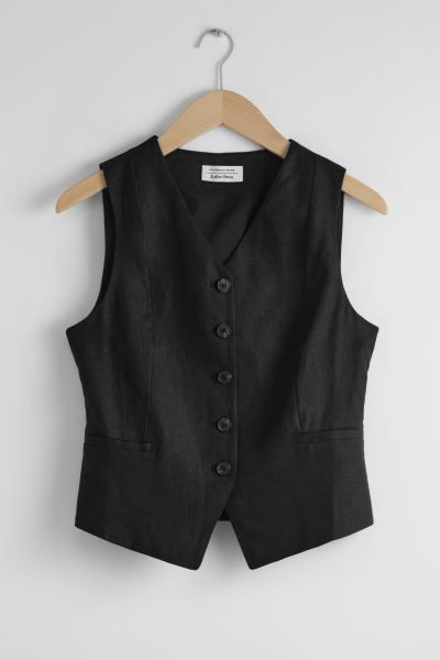 Tailored Linen Waistcoat - Black - Ladies | H&M GB | H&M (UK, MY, IN, SG, PH, TW, HK)