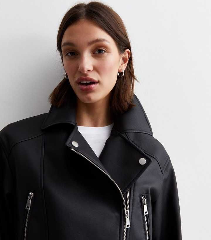 Black Leather-Look Cropped Oversized Biker Jacket
						
						Add to Saved Items
						Remove fr... | New Look (UK)