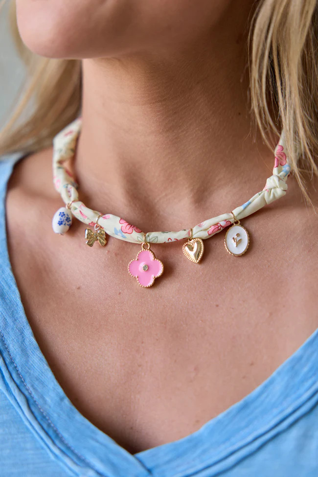 Chandler Yellow Charm Scarf Necklace | Pink Lily
