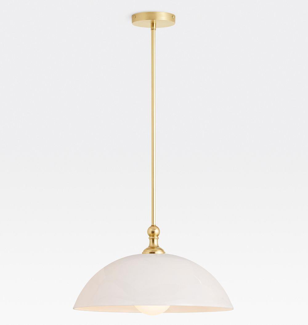 Theo Pendant, Aged Brass - 18"" Cased White Glass Dome Shade - 32"" Length - No Vault Mount | Rejuvenation