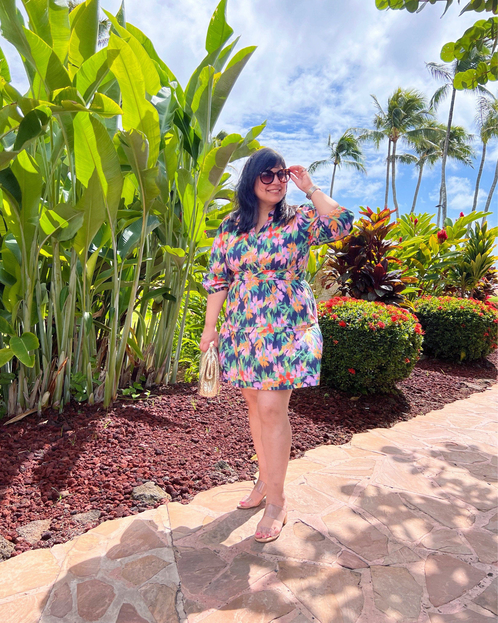Avara Early Black Friday Sale! Buy One Get One 50% off sitewide! Lots of fall outfits, holiday outfits and vacation outfits all included in the sale!
Love this fun dress for any tropical vacation but works also be cute for fall with boots.

Avara dress size large. Schutz sandals true to size. Anthropologie gold woven clutch bag. Amazon fashion sunglasses.

#LTKMidsize #LTKSaleAlert #LTKCyberWeek