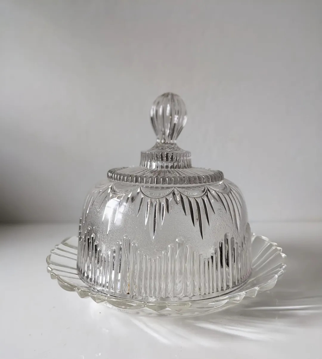 French Vintage Cheese Dish, Cut Glass Dome Bell Lid and Plate, Pretty Glass Kitchen and Diningwar... | Etsy (US)