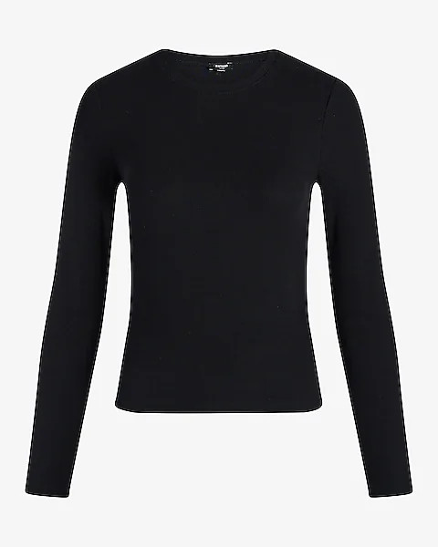 Essential Fitted Ribbed Crew Neck Long Sleeve Tee | Express