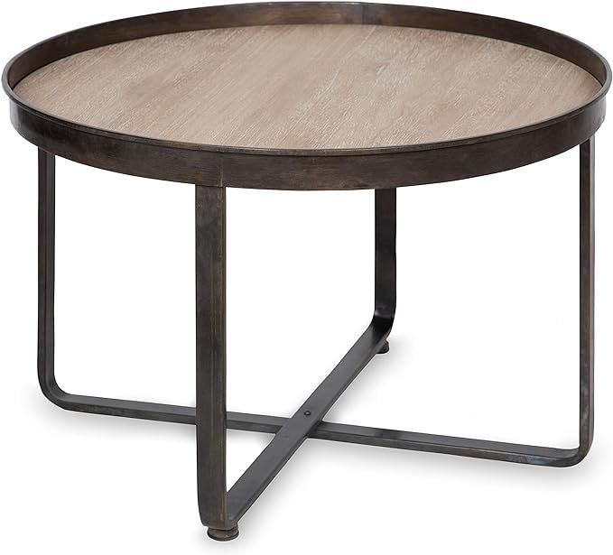 Kate and Laurel Zabel Modern Farmhouse Round Coffee Table with Black Wrought-Iron Criss Cross Bas... | Amazon (US)