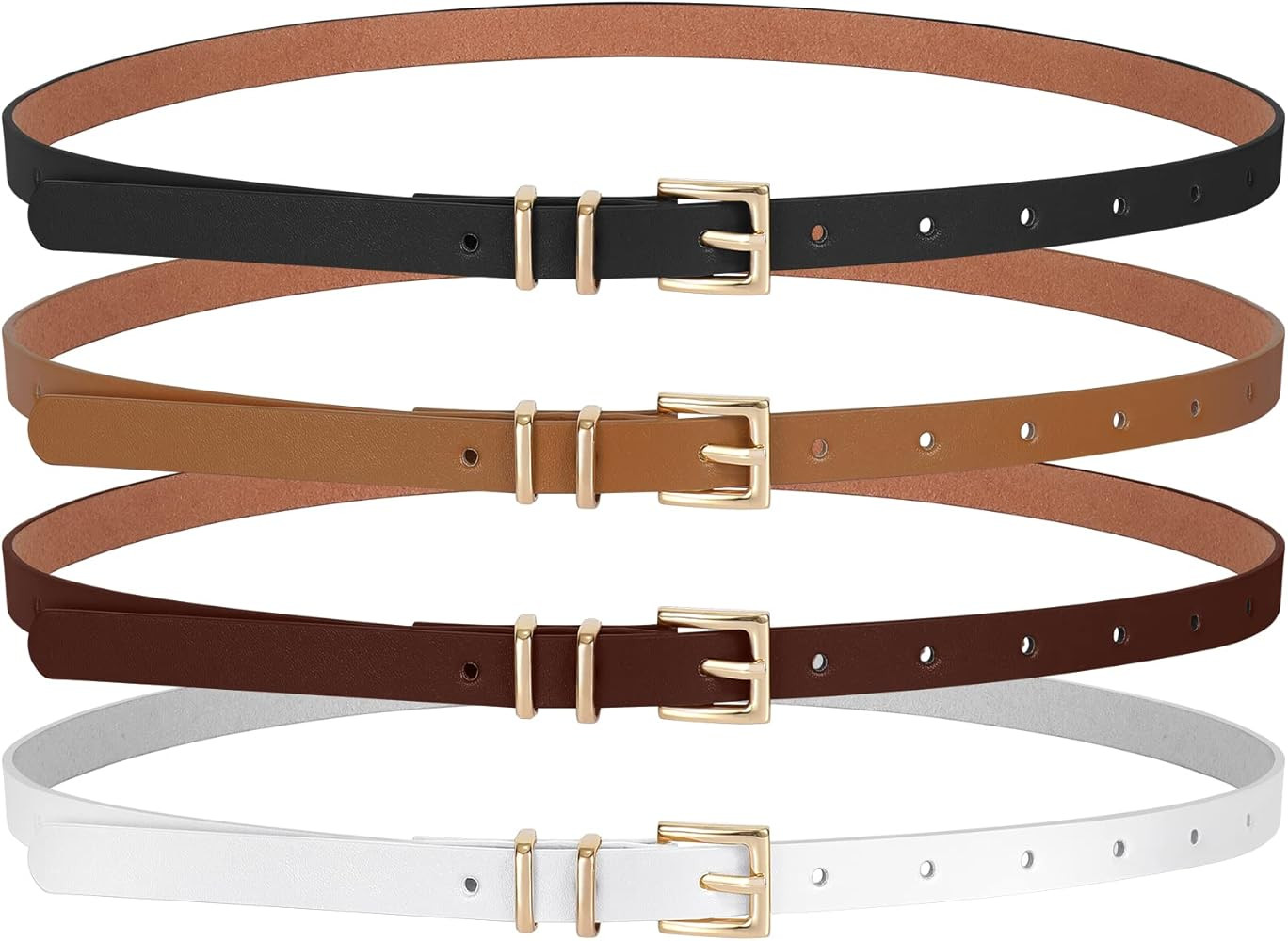 SANSTHS 4 Pack Women Thin Belts for Jeans Dresses Coats Skinny Women Belt with Gold Alloy Buckle | Amazon (US)