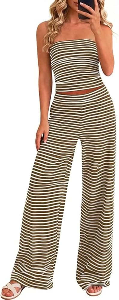 Two Piece Sets For Women Striped 2 Piece Outfit Lounge Set Y2K Summer Casual Matching Set Travel ... | Amazon (US)
