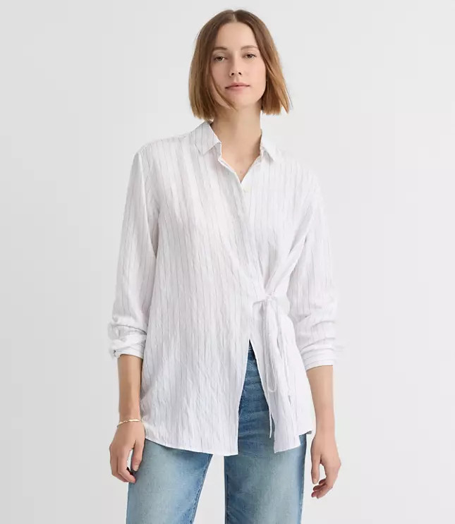 Striped Asymmetrical Side Tie Tunic Shirt | LOFT