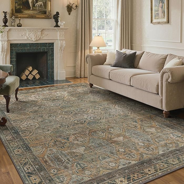 GENIMO 8x10 Area Rugs for Living Room, Machine Washable Non Slip Vintage Rugs, Low Pile Lightweig... | Amazon (US)