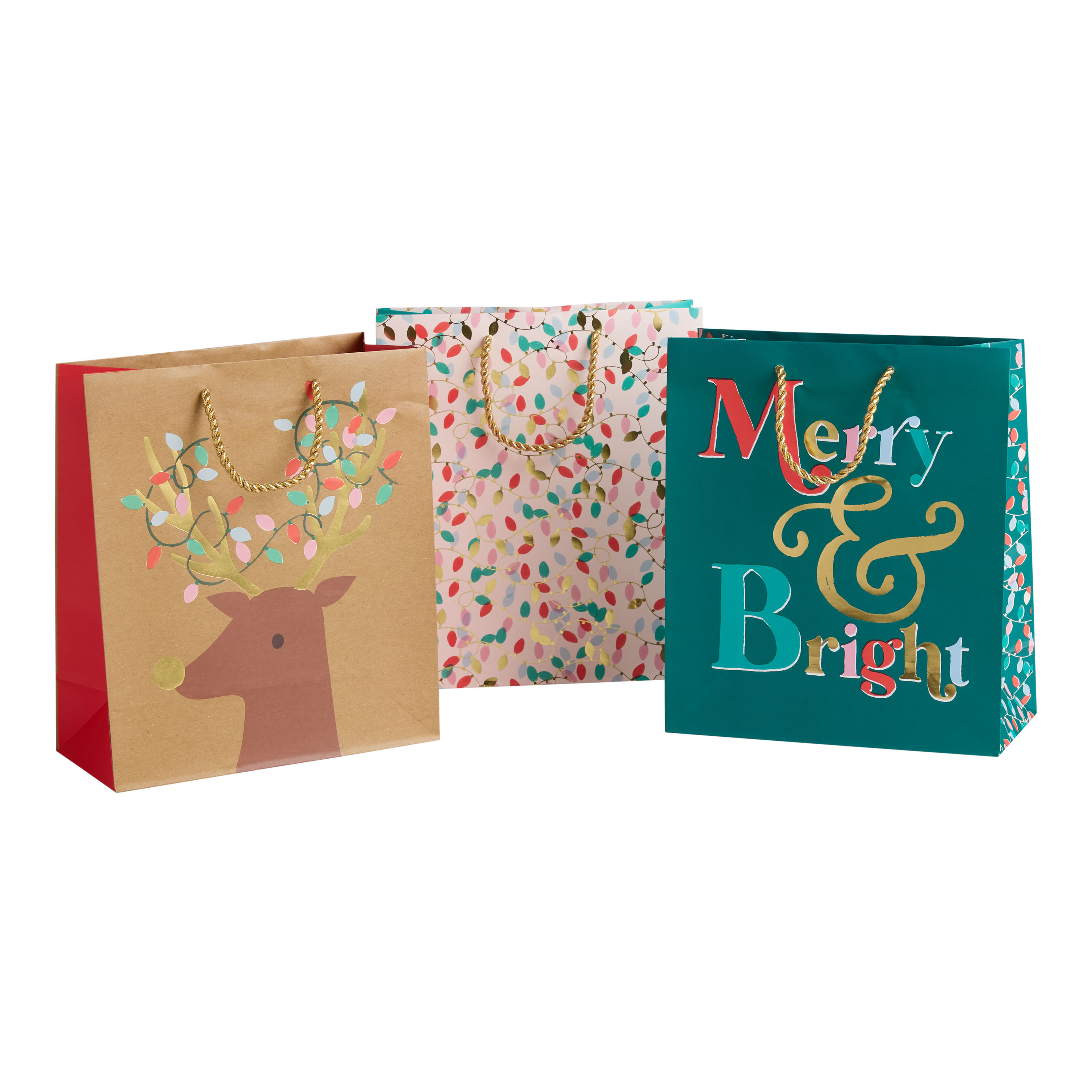 Large Merry Bright Holiday Gift Bags 3 Pack | World Market