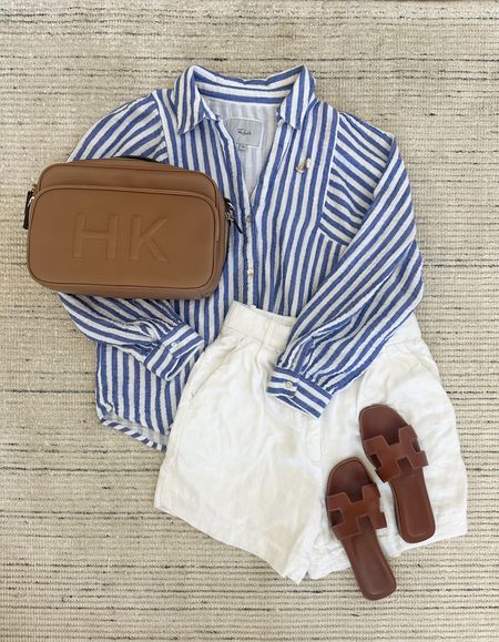 Summer outfit with striped button down paired with white linen shorts and sandals for a chic look. Shorts are on sale for 15% off with an additional 15% off with code DRESSFEST. Love this look for summer dinners, every day outfits and more 

#LTKStyleTip #LTKSeasonal #LTKSaleAlert
