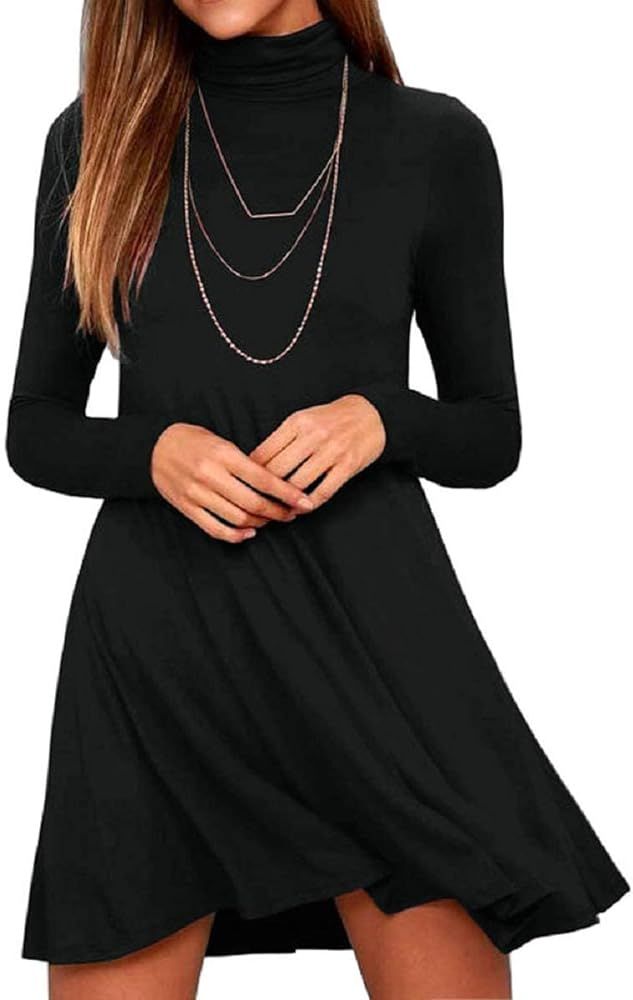 KEEDONE Women's Long Sleeve Turtleneck Casual Loose T-Shirt Dresses | Amazon (US)