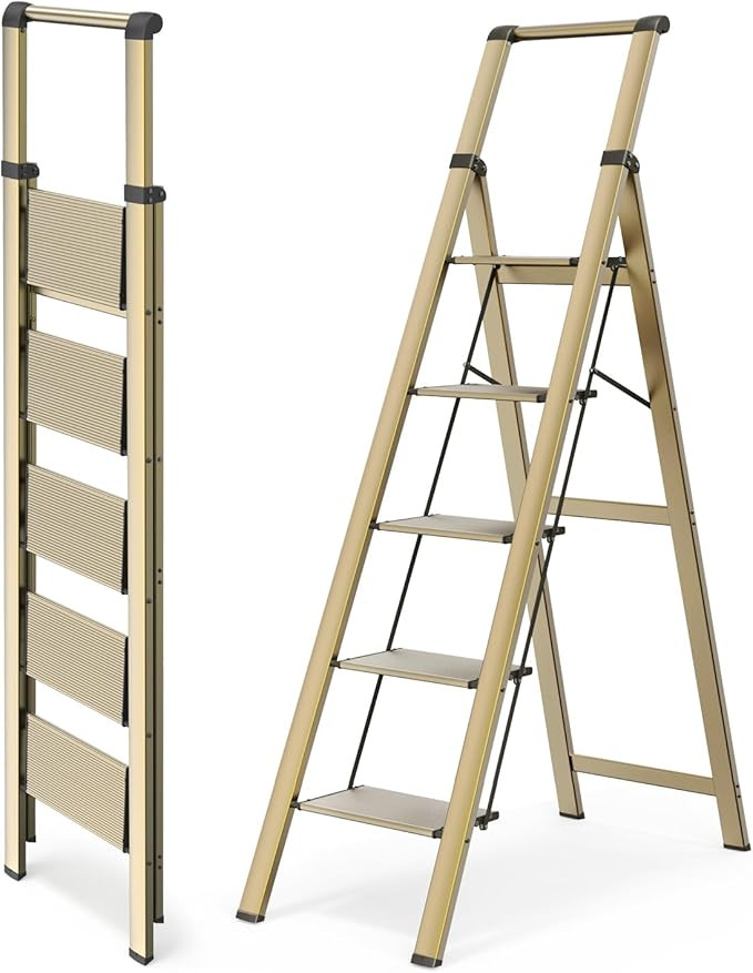 WOA WOA 5 Step Ladder, Ladders for Home, Anti-Slip Pedals, Aluminum Step Stool Foldable, Lightwei... | Amazon (US)