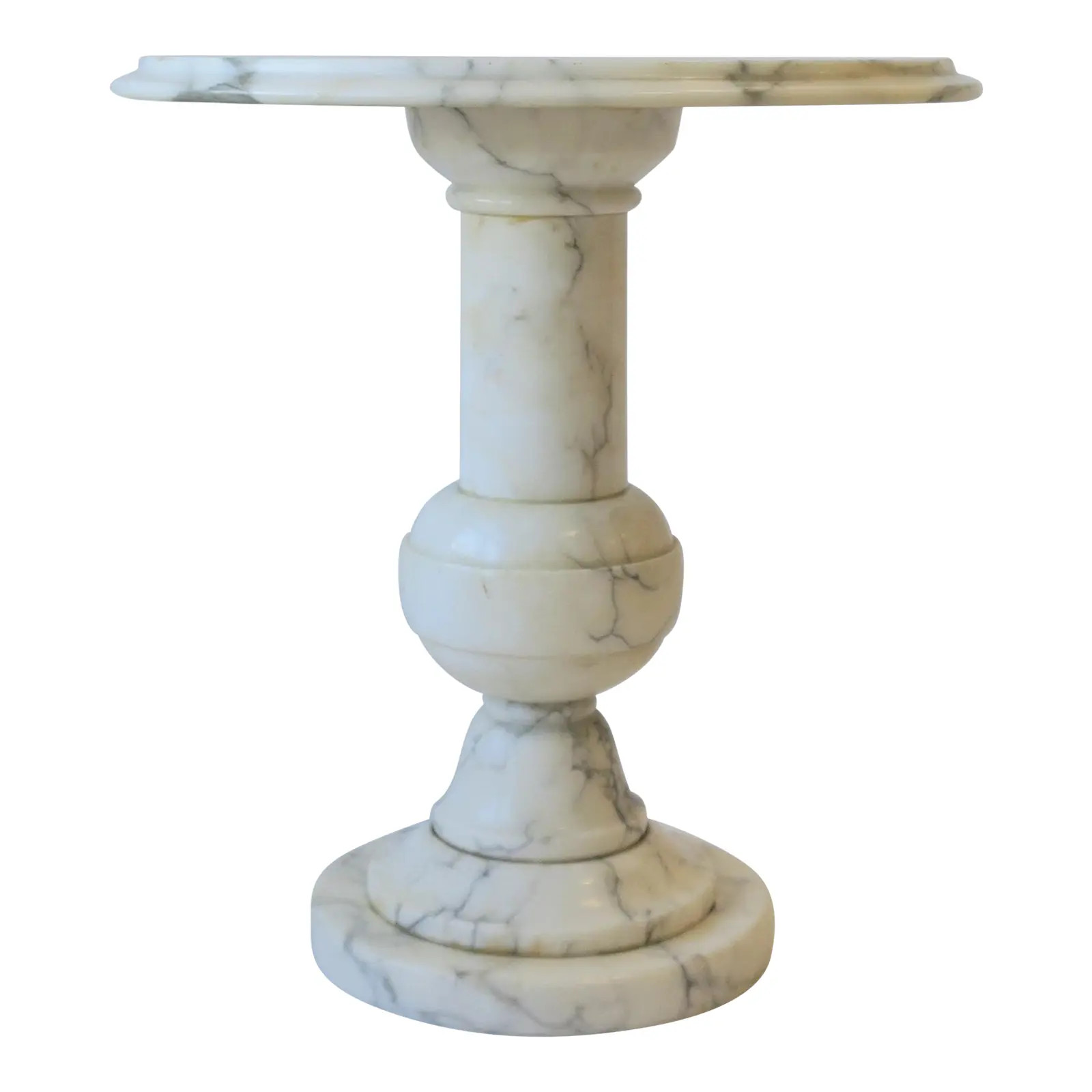 Italian White and Black Marble Round Side Table | Chairish