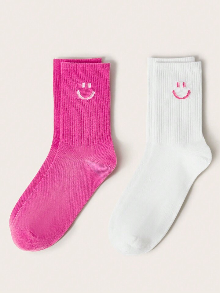 Atosha Artist Girlcore 2pairs Fashionable Smile Pattern Mid-Calf Socks | SHEIN