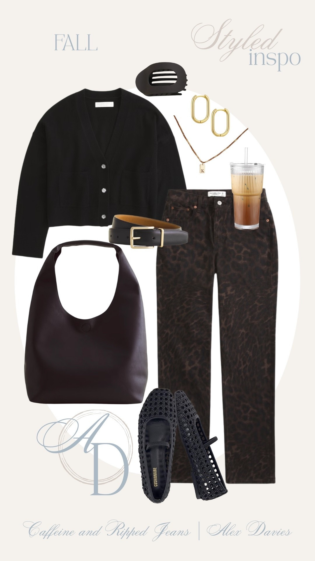 // cashmere cardigan // fall outfit inspo // leopard denim // straight leg denim // vegan leather bag // ballet flats // black ballet flats // coffee on the go cups // gold minimalist jewelry // black belt // 

#LTKFindsUnder100 #LTKStyleTip #LTKSeasonal