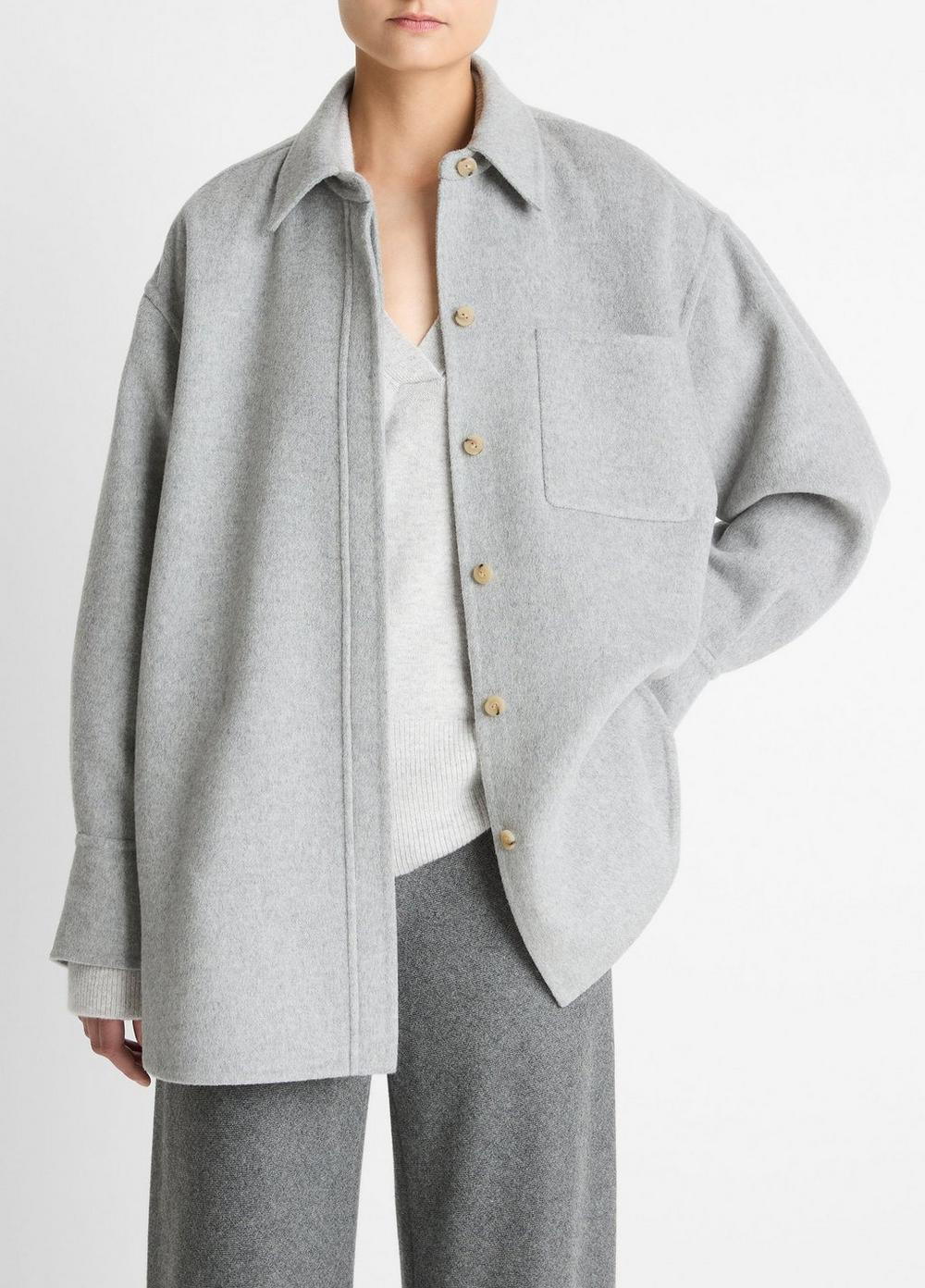 Women's Double-Face Wool & Cashmere-Blend Shirt Jacket, Heather Grey, Size XS Vince | Vince LLC