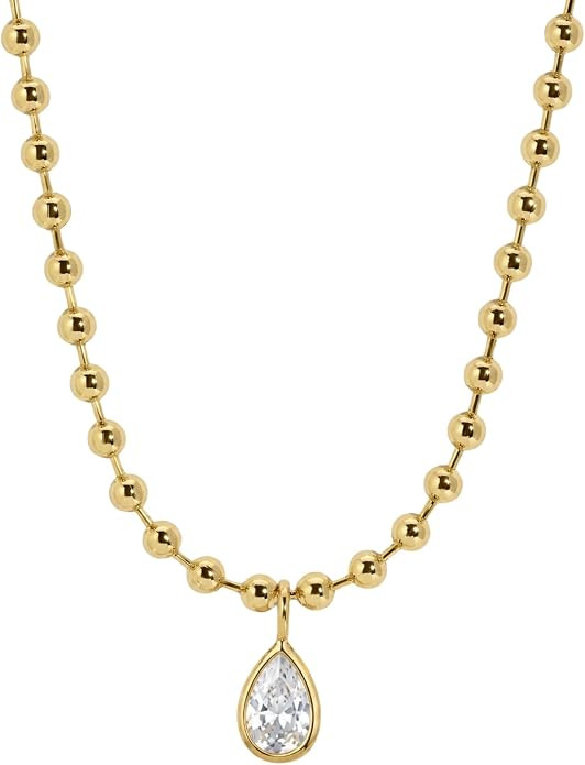 Stevie Necklace | 18k Gold Teardrop Necklace for Women, Gold Beaded Satellite Chain, Pear CZ Pend... | Amazon (US)