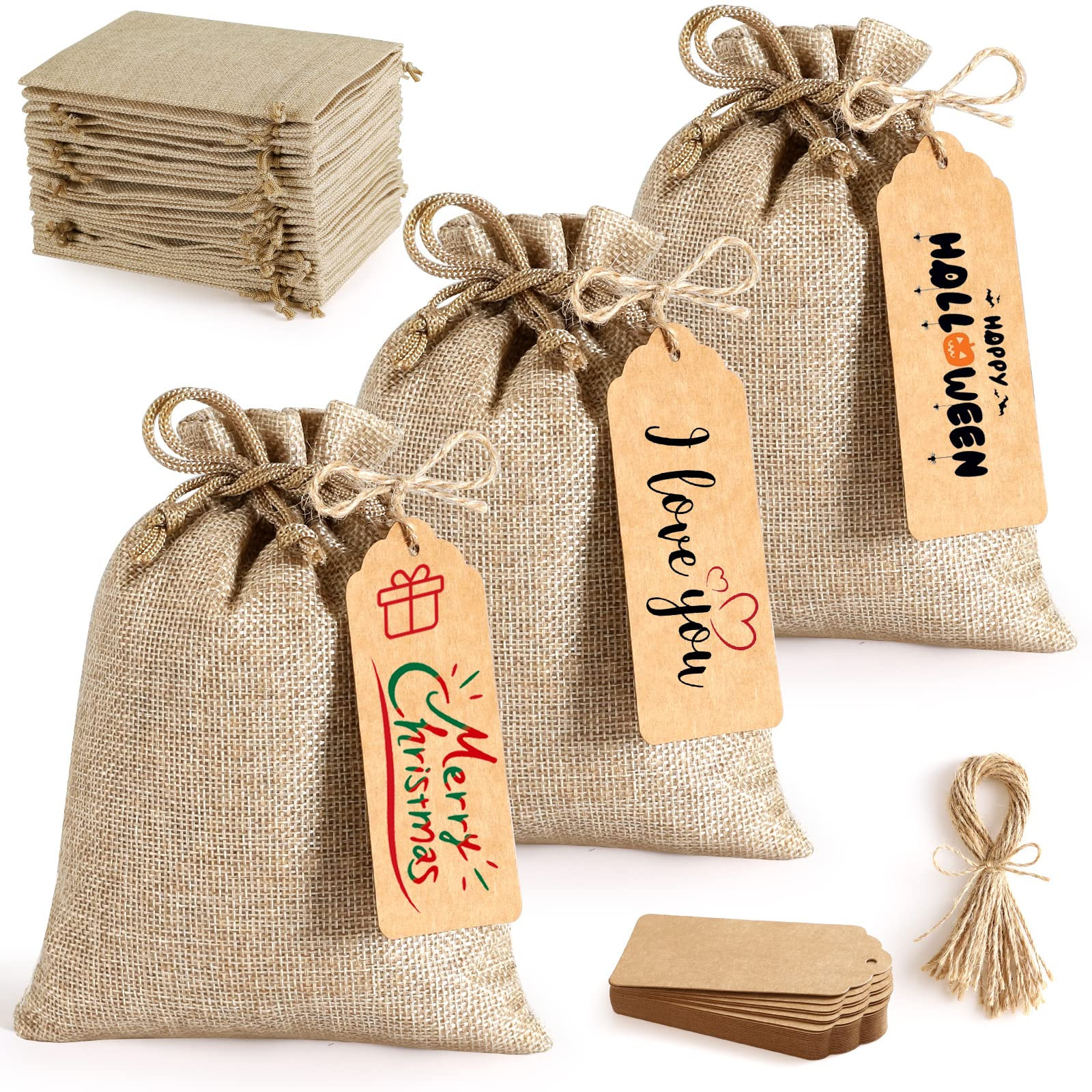 25Set Reusable Burlap Gift Bags with Drawstring, 5x7" Small Party Favor Gift Bags + Bonus Gift Ta... | Amazon (US)