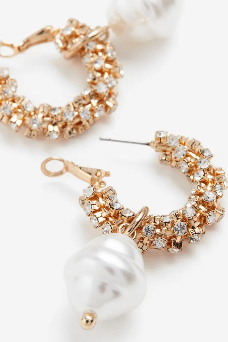 Pendant Hoop Earrings - Gold-colored/white - Ladies | H&M US | H&M (US + CA)