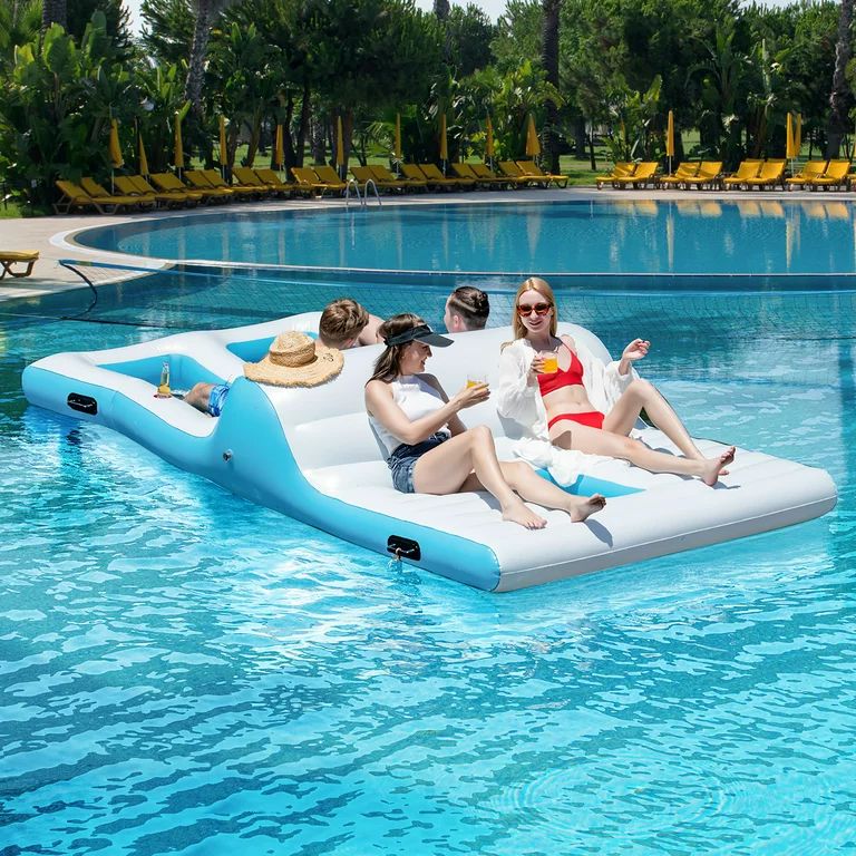 Costway Giant 4 Person Inflatable Island Lake Floating Lounge Raft W/ 130W Electric Air Pump | Walmart (US)