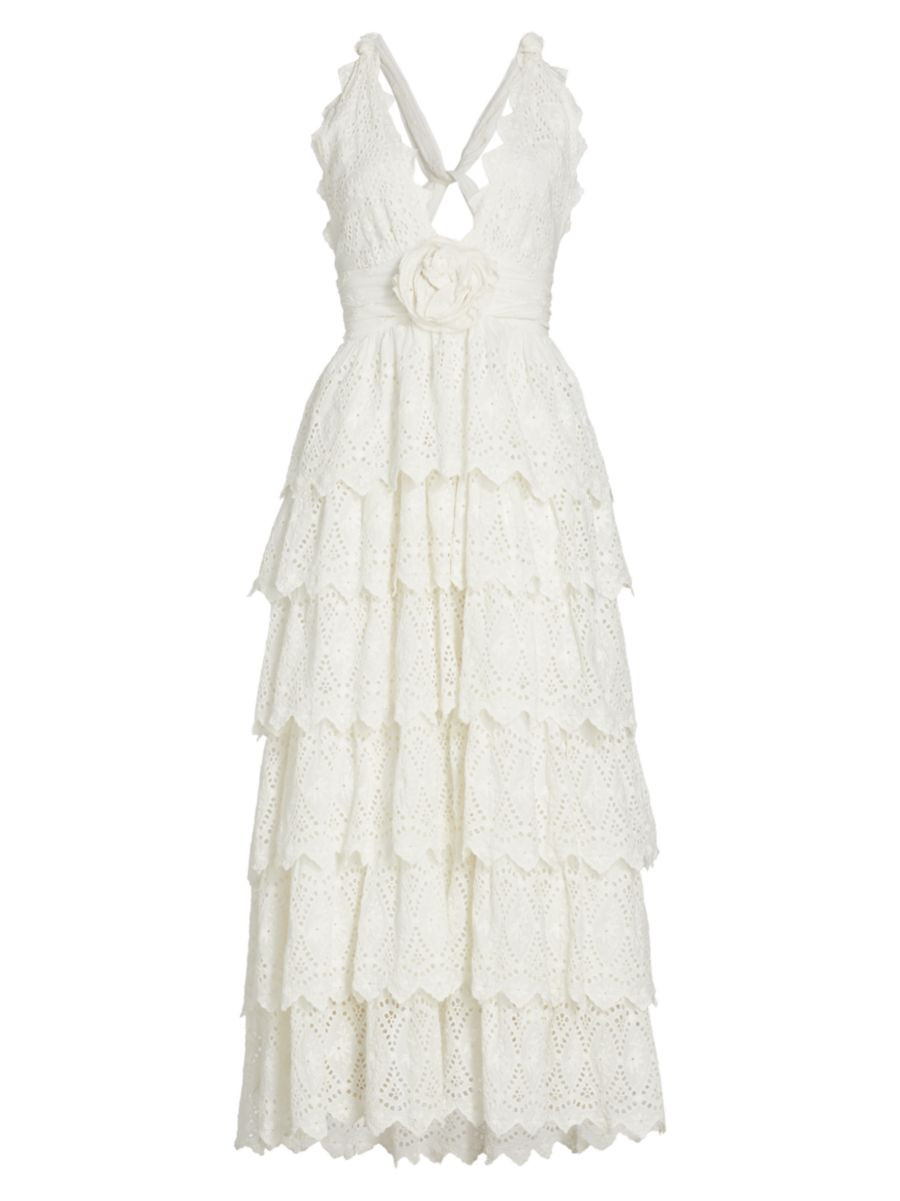 Shop LoveShackFancy Nevis Ruffled Eyelet Maxi Dress | Saks Fifth Avenue | Saks Fifth Avenue