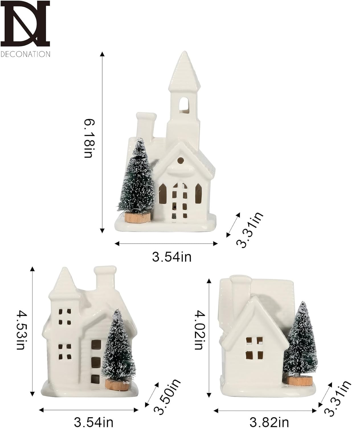 DN DECONATION Light up Christmas Ceramic Village Houses White Christmas Porcelain Village with Fr... | Amazon (US)