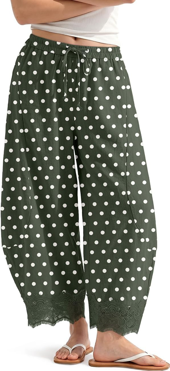 TARSE Womens Linen Wide Leg Cropped Lace Trim Pants | Amazon (US)