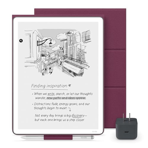 New Amazon Kindle Scribe Essentials Bundle - New Amazon Kindle Scribe (32GB), Premium Pen, Premium Leather Folio Cover-Fig & Power Adapter | Amazon (US)