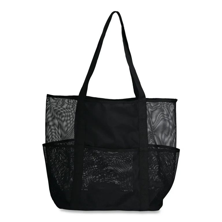 Time and Tru Women's Mesh Beach Tote, Black | Walmart (US)