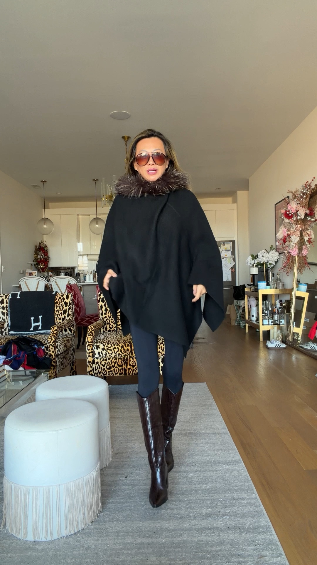 Ootd with leggings, knee high boots, faux fur capes, size small in all  

#LTKHoliday #LTKStyleTip