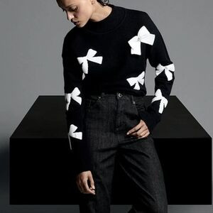 Karl Lagerfeld Paris Black Sweater with White Bow Details, size M | Poshmark