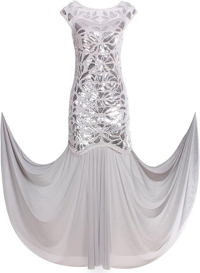 VIJIV 1920s Long Prom Dresses Sequins Beaded Art Deco Evening Party V Neck Back | Amazon (US)