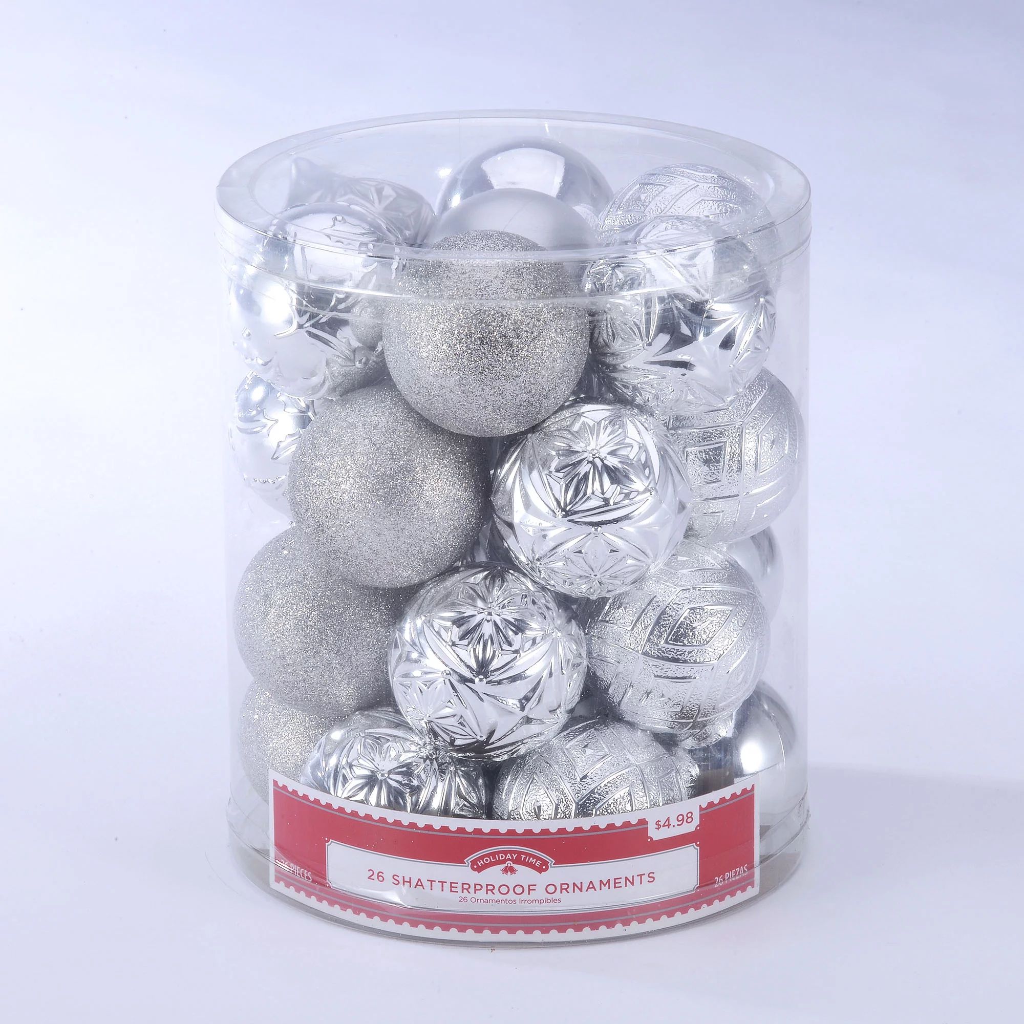 Holiday Time 26 Count Shatterproof Ornaments- Silver | Walmart (US)