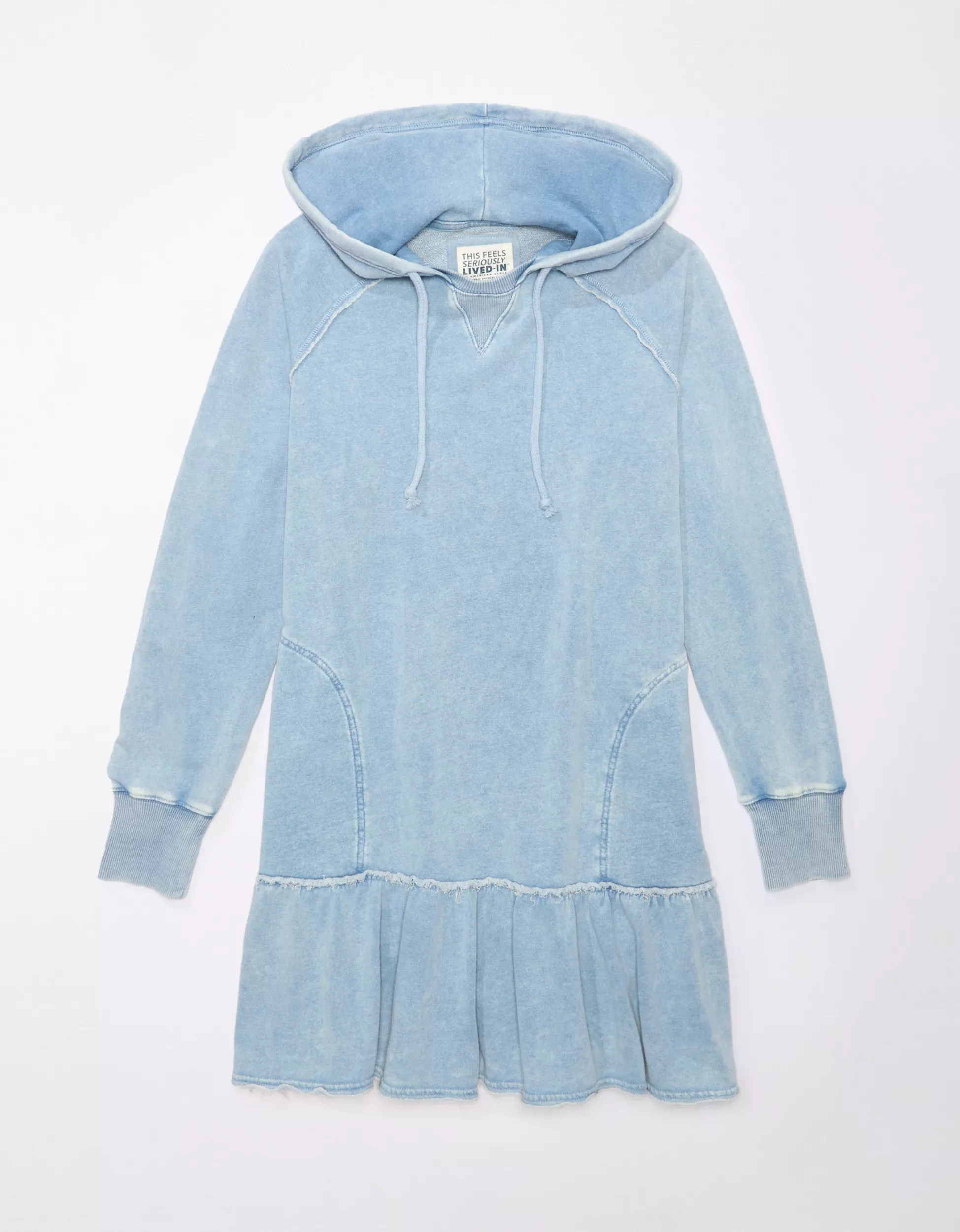 AE Fleece Hoodie Ruffle Mini Dress | American Eagle Outfitters (US & CA)
