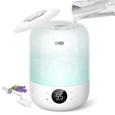 DREO Cool Mist Humidifier for Room, 3.7L Top-Fill & 35H Runtime Ultrasonic Humidifier, Custom Humidity Setting, Light Indicator & Aroma Tray, 26dB Quiet Humidifier for Home, Baby Bedroom, White | Walmart (US)