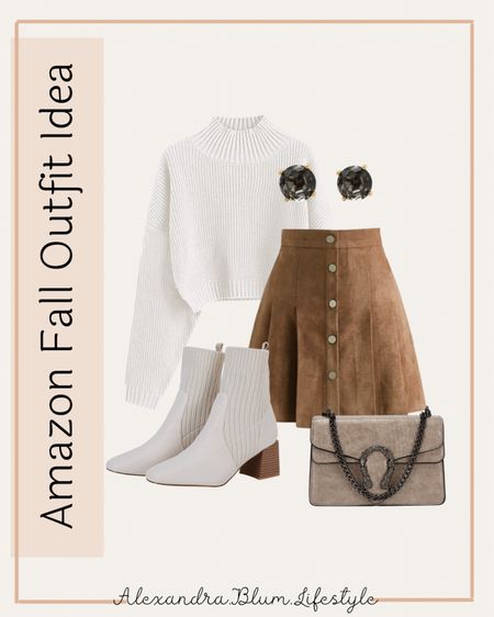 Amazon fall outfit idea!! Amazon fashion finds! Fall fashion! Brown button up mini skirt, white sweater top, white sock booties, designer look a like purse!! More fall outfits on my page

#LTKunder100 #LTKitbag #LTKshoecrush