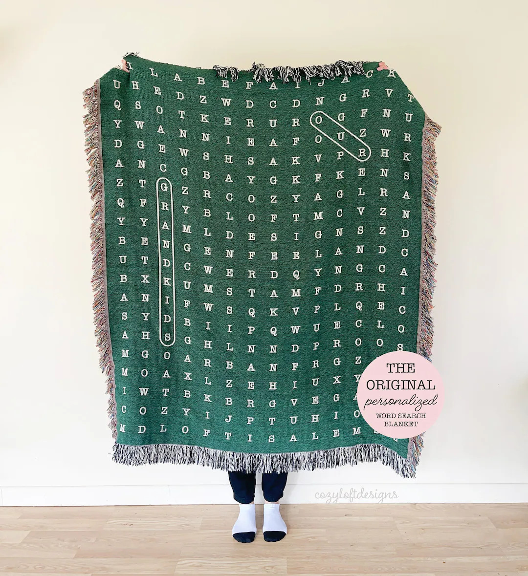 Green Personalized Word Search Cotton Blanket, Unique Customizable Family Name Present, Couple Co... | Etsy (US)