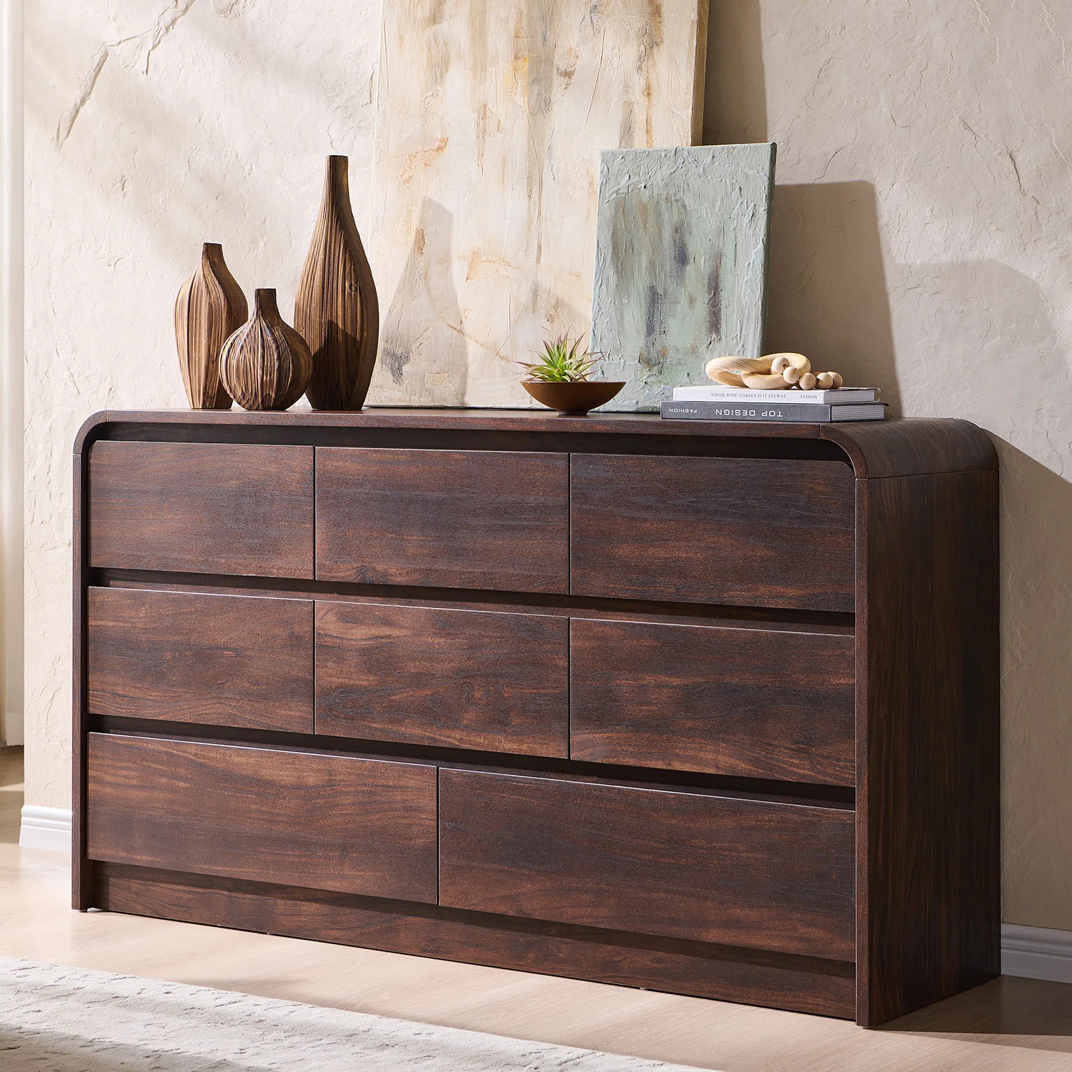 Maud Modern 8 Drawers Dresser for Bedroom, 55" Wide Dressers & Chest of Drawers w/Curved Profile ... | Wayfair North America