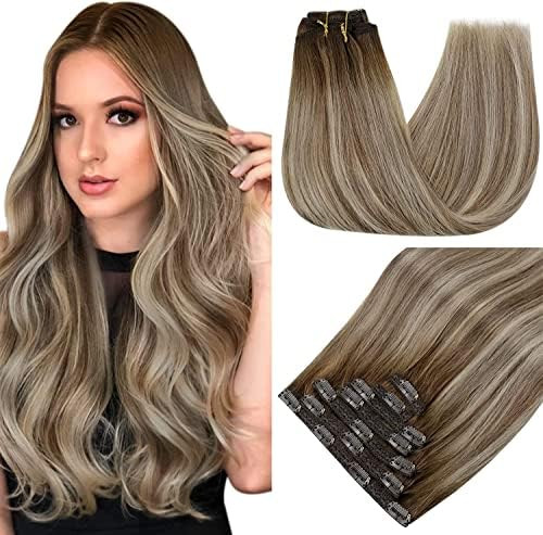 Clip in Hair Extensions Balayage Walnut Brown to Ash Brown and Bleach Blonde Hair Extensions Clip in | Amazon (US)