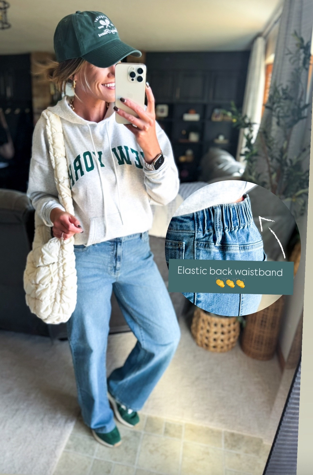 Casual Fall outfit idea. 
Sweatshirt/ medium 
Jeans / medium (size down if between)


#LTKStyleTip #LTKSeasonal