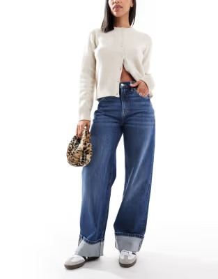 Cotton On wide leg baggy loose cuff jeans in pure blue | ASOS (Global)