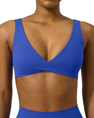 PAVOI ACTIVE Twist Front Sports Bra for Women - Two Ways Customizable Coverage Workout V Plunge Front & Back Bra, FlexFlow - Large, Royal Blue | Amazon (US)