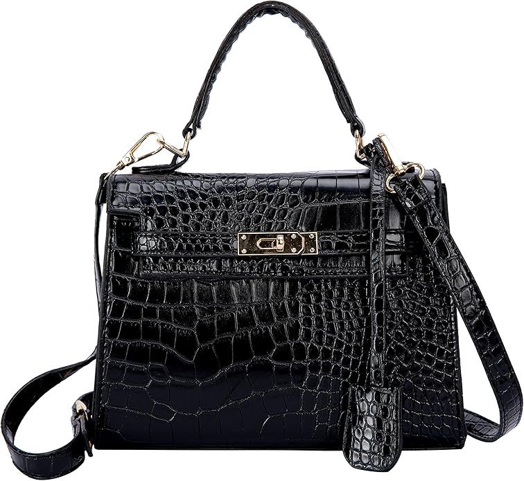 Leather Top Handle Party Crossbody Bags for Women Crocodile Handbag - Ladies Vegan Work Tote Shou... | Amazon (US)