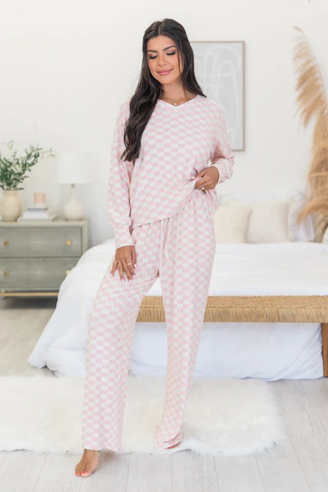 Angelic Aura Pink Checkered Pajama Pants DOORBUSTER | Pink Lily