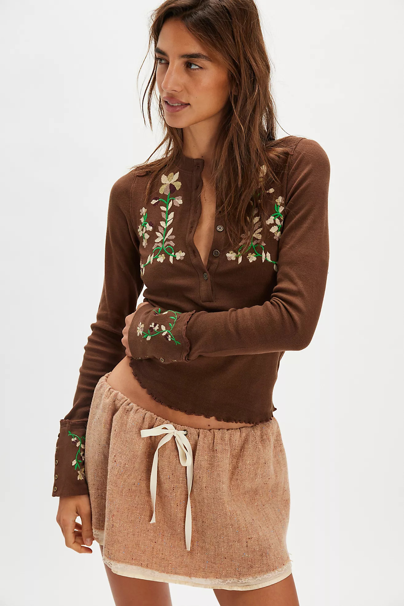Fleur Embroidered Cuff Top | Free People (Global - UK&FR Excluded)