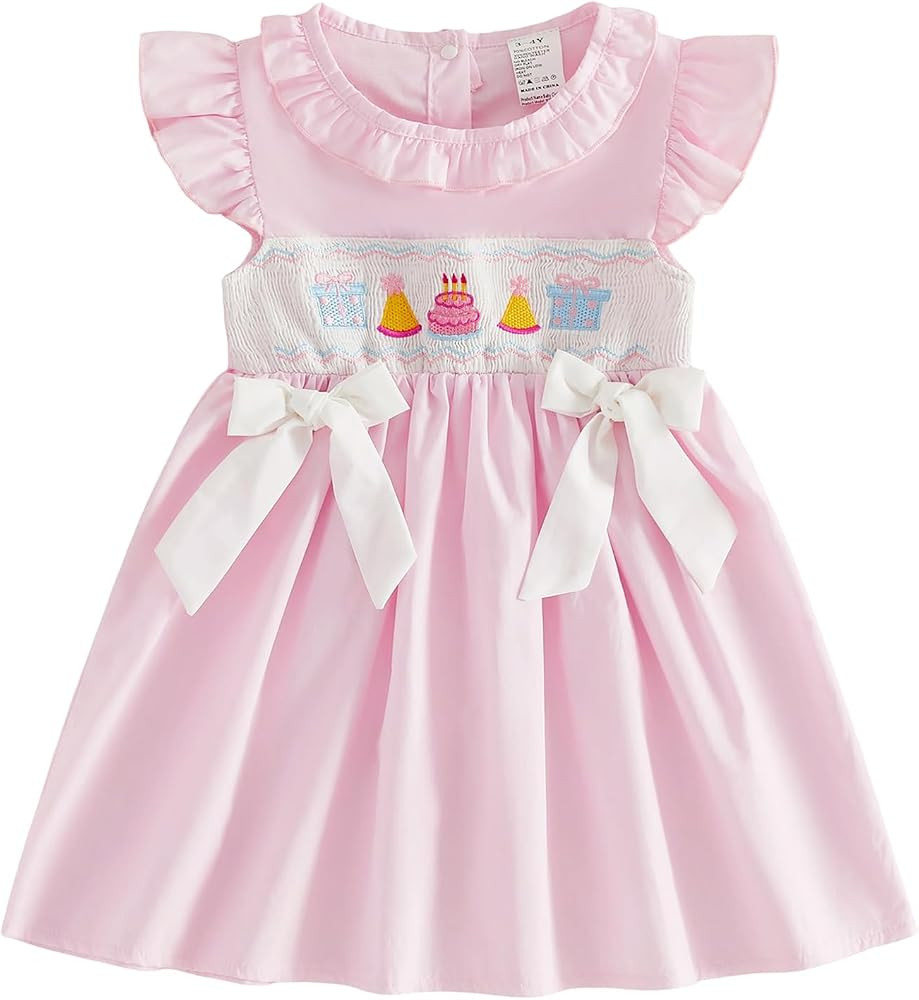 Toddler Baby Girl Birthday Dress Birthday Girl Embroidery Ruffle Sleeve Tulle Dresses Cute Cake S... | Amazon (US)