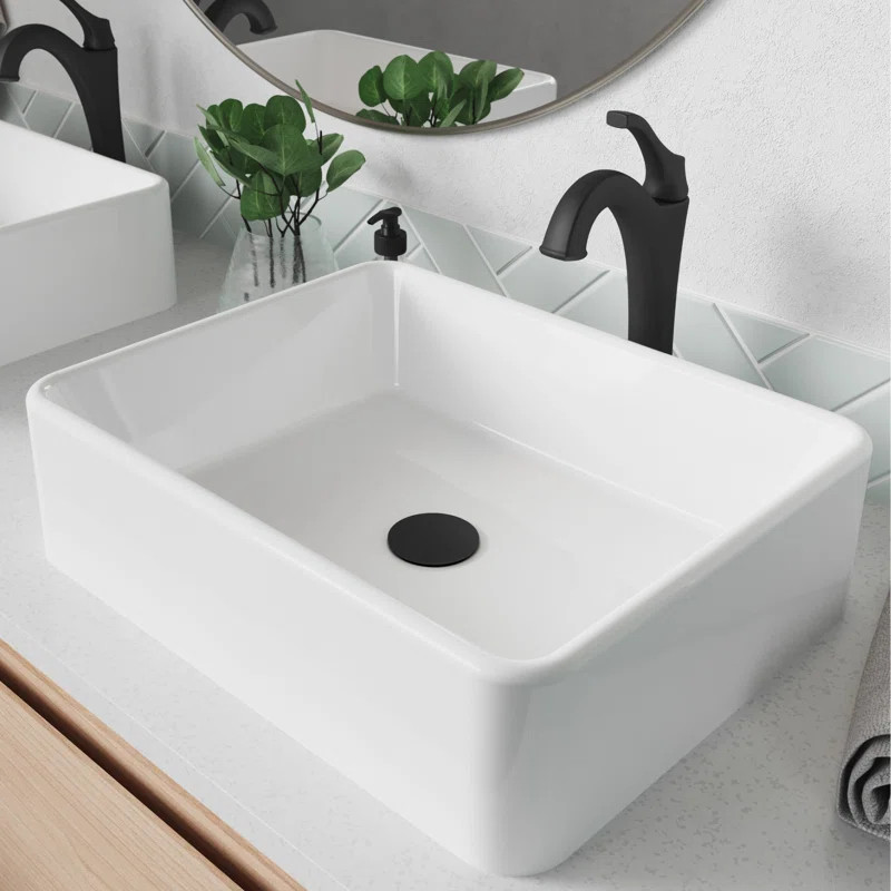 C-KCV-121-1200MB KRAUS Elavo Square White Porcelain Ceramic Bathroom Vessel Sink and Faucet Combo... | Wayfair North America