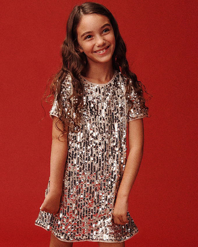 Girls' short-sleeve sequin shift dress | J. Crew US