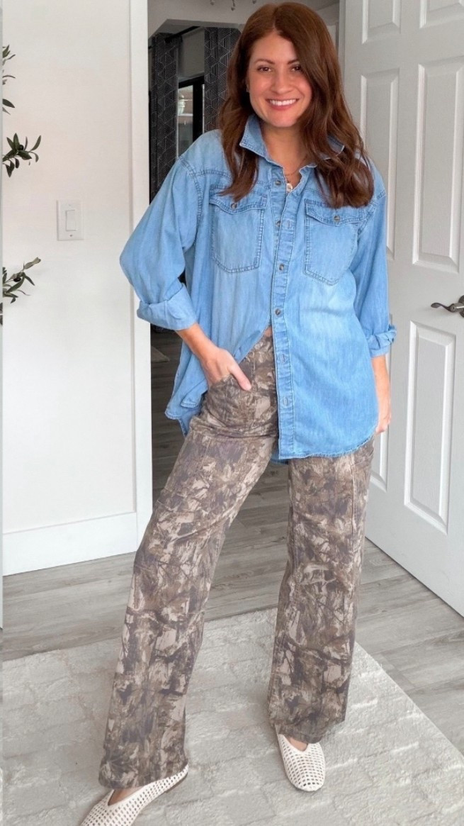 This Walmart outfit is one of my absolute favorites and the prices make it even better. This denim top is soft, flattering and can be styled so many different ways. I love everything about these camo pants and they continue to restock them!
Casual mom outfit inspo 

#LTKOver40 #LTKPetite #LTKSeasonal