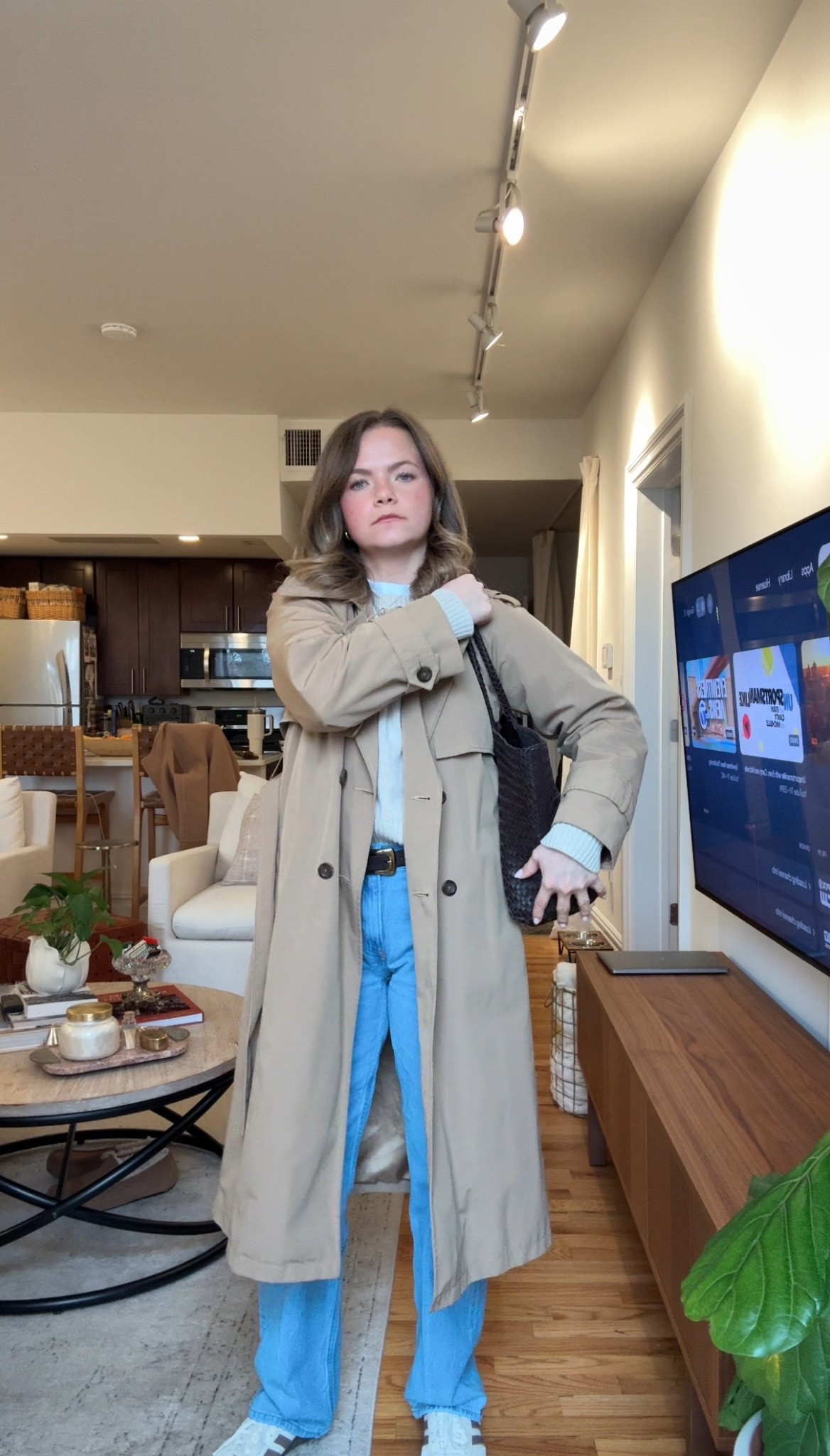 Linking my outfit 
Trench coat - size small
Sweater - size small, speckled beige
Shirt - men’s medium, white 
Jeans - size 27
Shoes - brown & cream, size 8
Suede Belt - coffee bean, size small
Tote - coffee bean (sold out) 

#LTKdayinmylife #LTKWorkwear